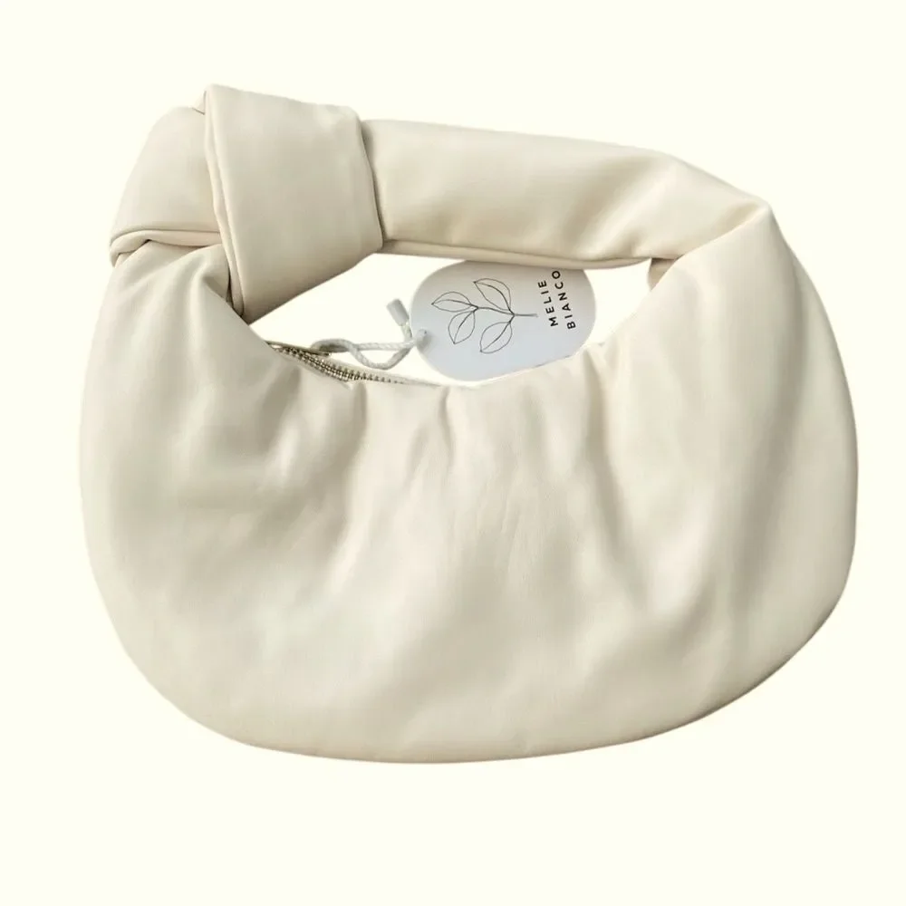 Melie Bianco Ivory Faux Leather Knot Bag NWT